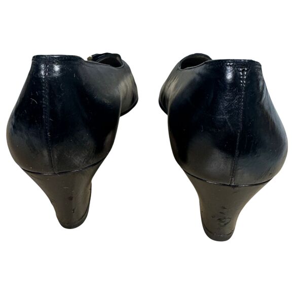 Salvatore Ferragamo Black Leather Square Toe Pumps Heels Size 8.5 AA Narrow - Picture 6 of 10